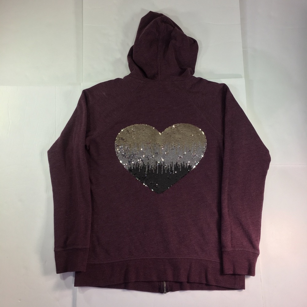 Victoria’s Secret Full Zip Hoodie Sweatshirt-- Maroon with sequin heart